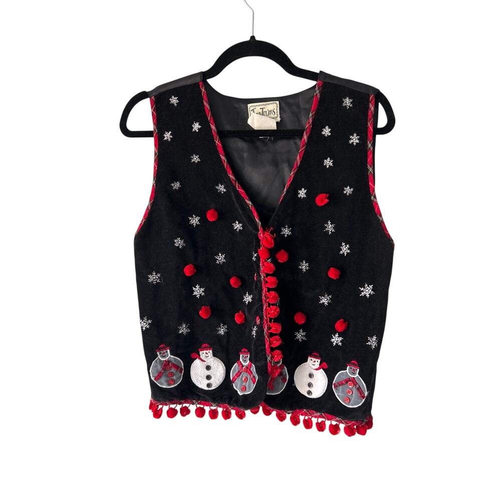 Tantrums Black Snowman Pom Pom Christmas Vest Medium